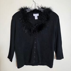Vintage Jacobson's silk blend feather collar button front cardigan woman size MP